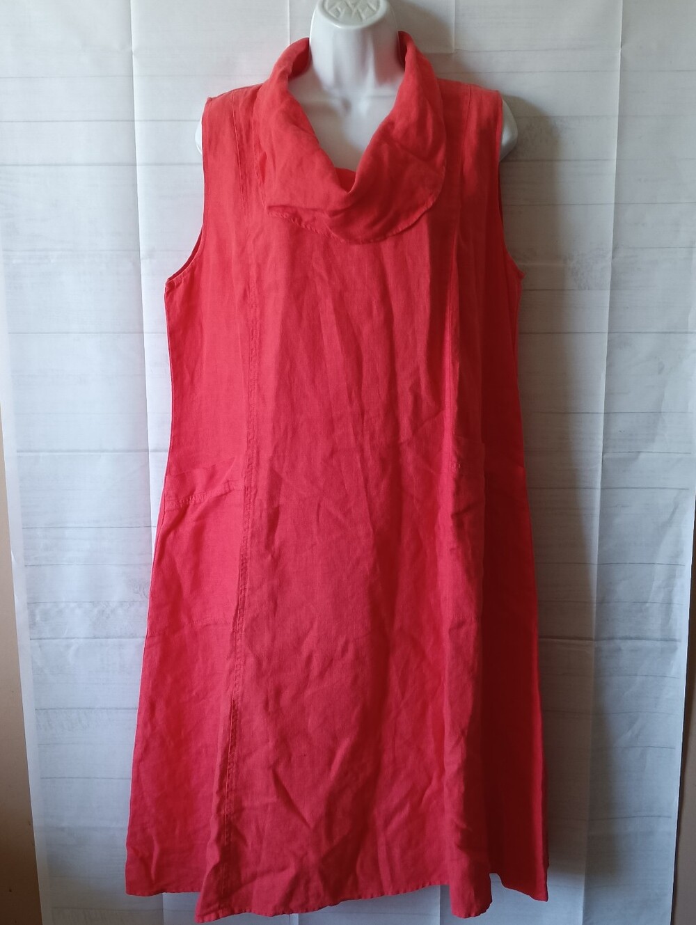 MOSAIC usa New Coral Linen Sleeveless Shift Dress Pockets XL